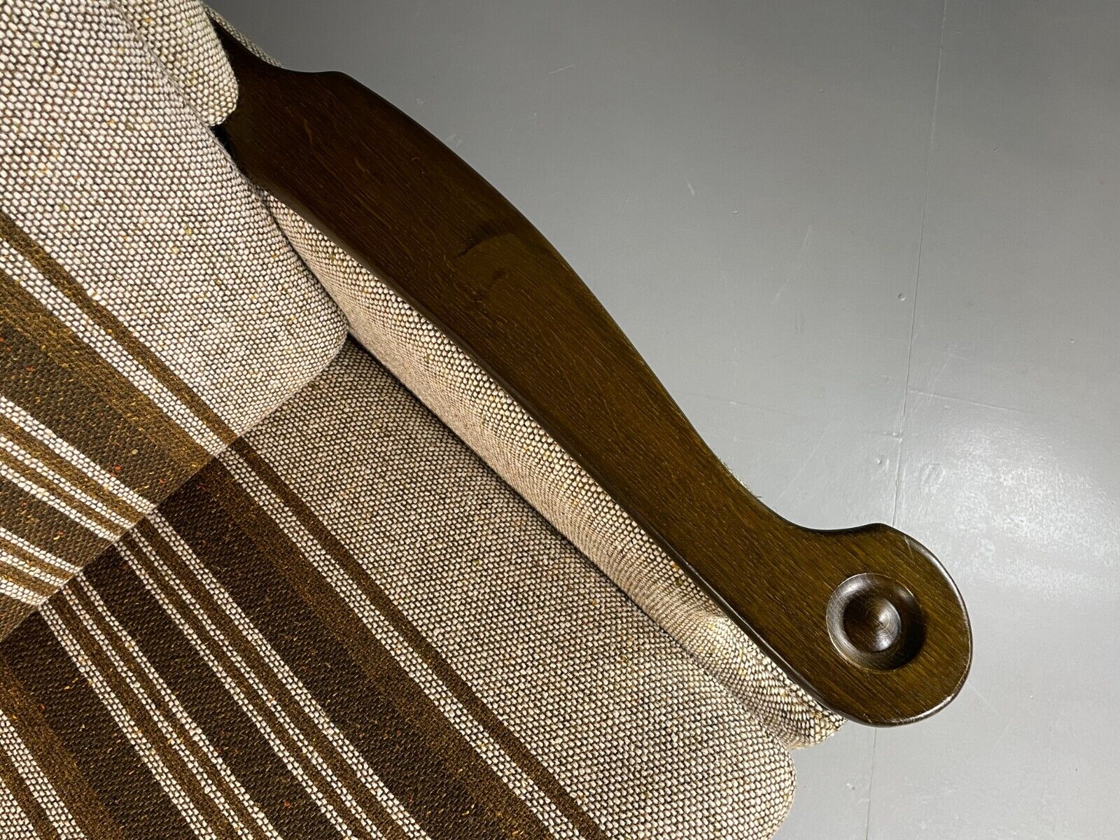 Vintage Danish 3 Seat Sofa Cream and Green Wool Oak Frame Retro 1970 EB6735 M3SS - UKDK FURNITURE