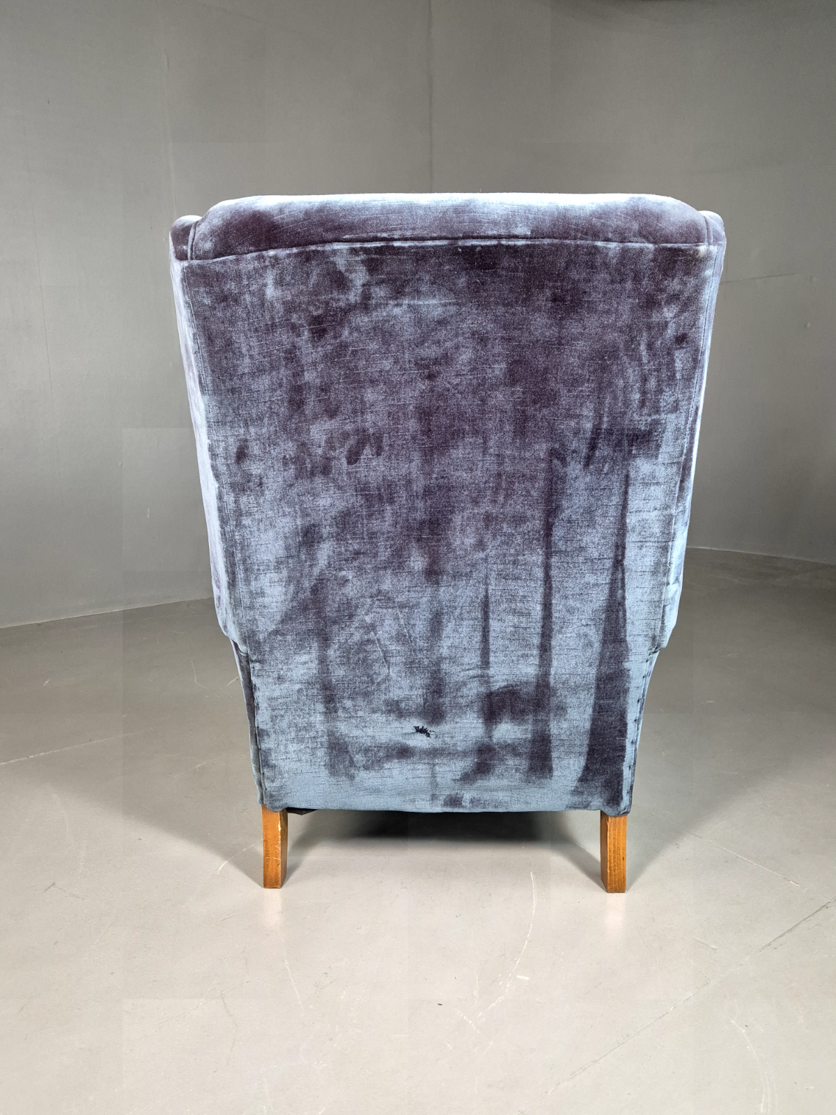 Vintage Lounge Wingback Chair Blue Velour Beech Frame 1950 Retro MCM EB7108 VCLO9