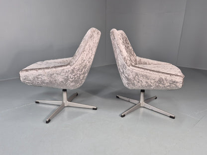 2 Swedish Swivel Chairs 1960s Retro Silver Blue Velvet Upholstery  EB10723 MNOR2