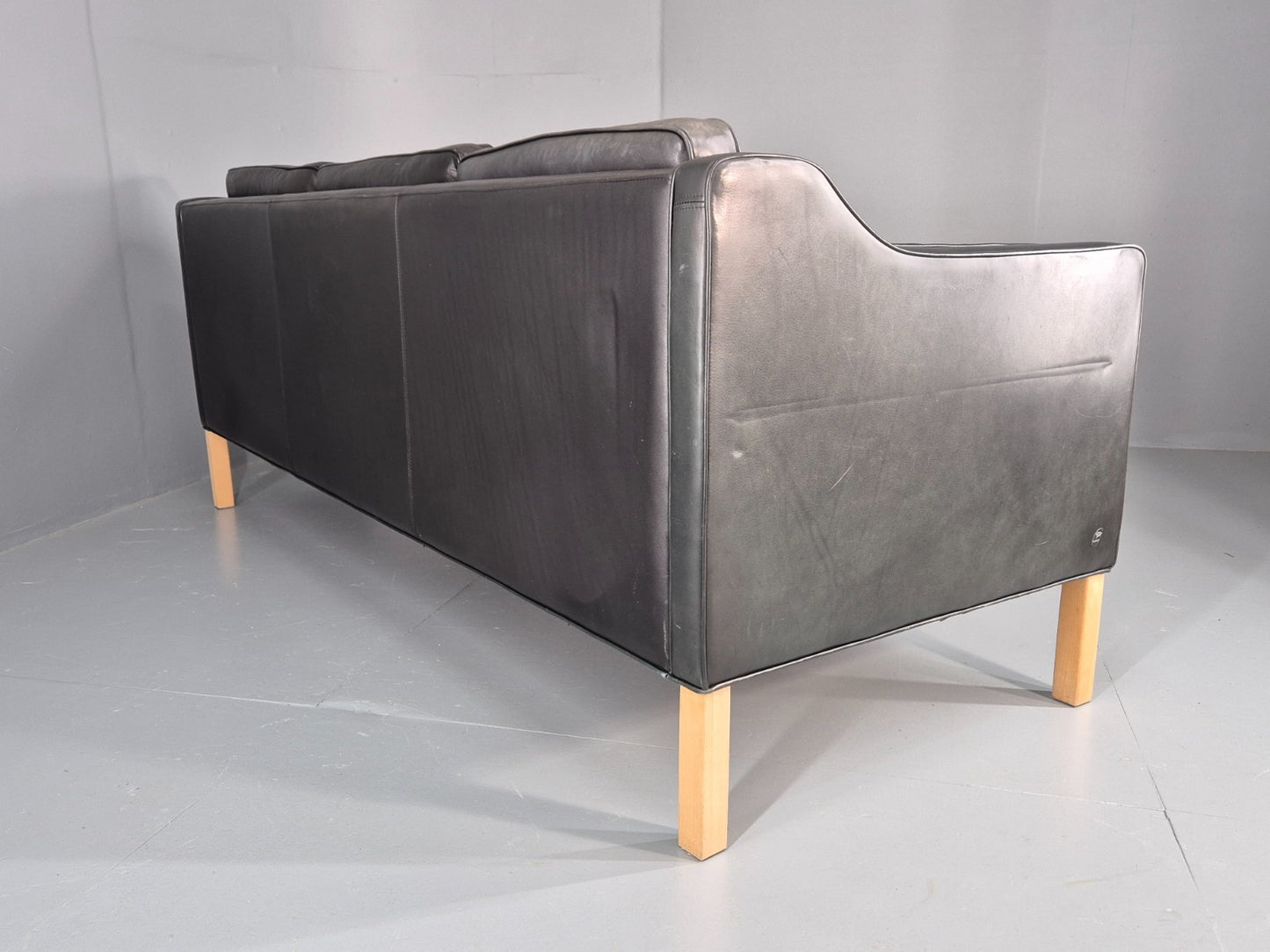 Vintage 3 Seat Sofa Danish Hurup Black Leather Retro MCM 1980s EB10472 M3SS16