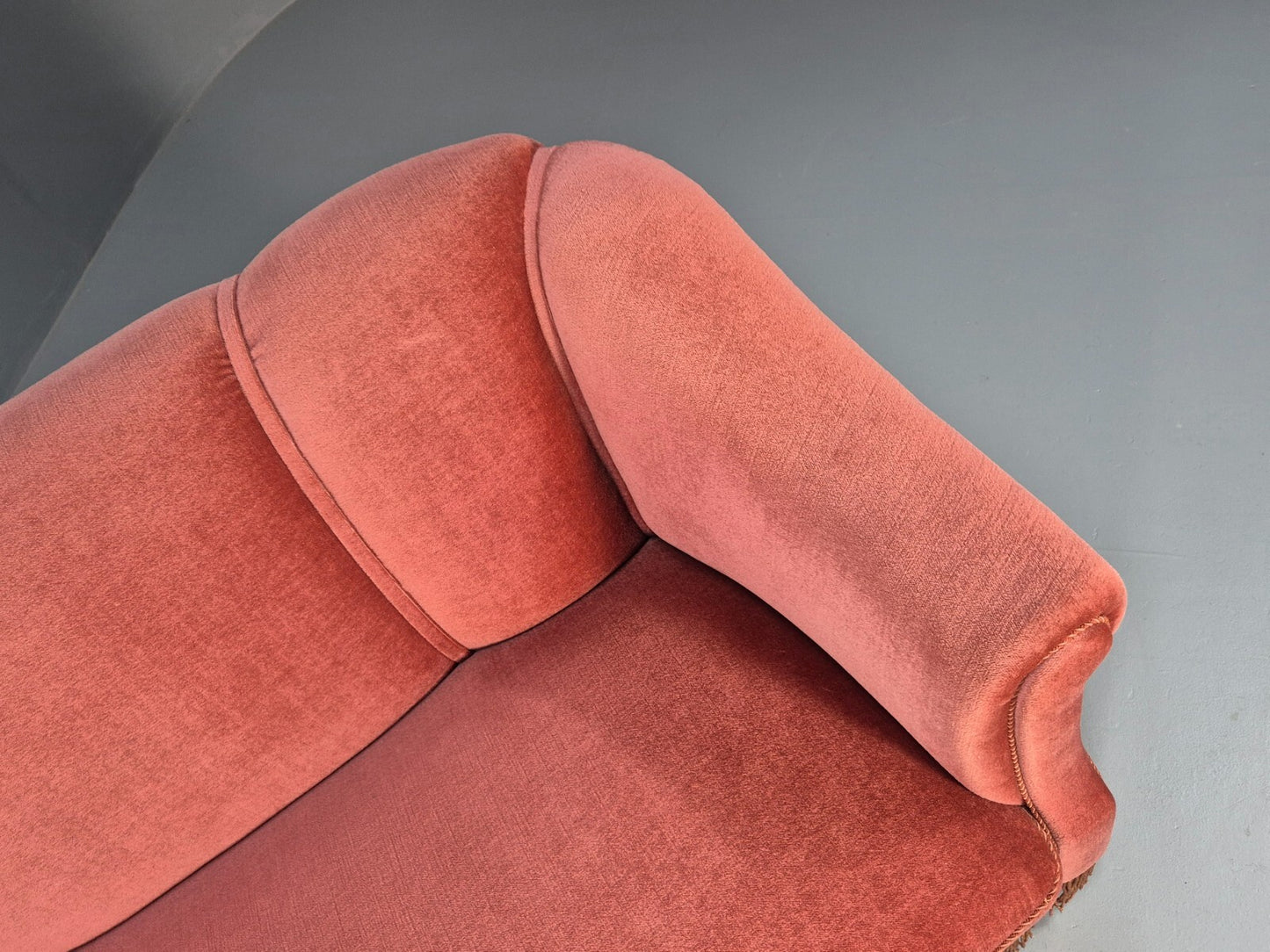 Vintage Art Deco Danish 2 Seat Sofa Pink Velour Tassels 1940s EB9666 V2SS - UKDK FURNITURE