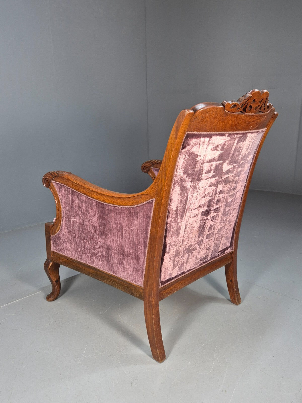 Vintage Danish Empire Chair Carved Oak Frame Purple Velvet Antique EB9616 VCAR - UKDK FURNITURE