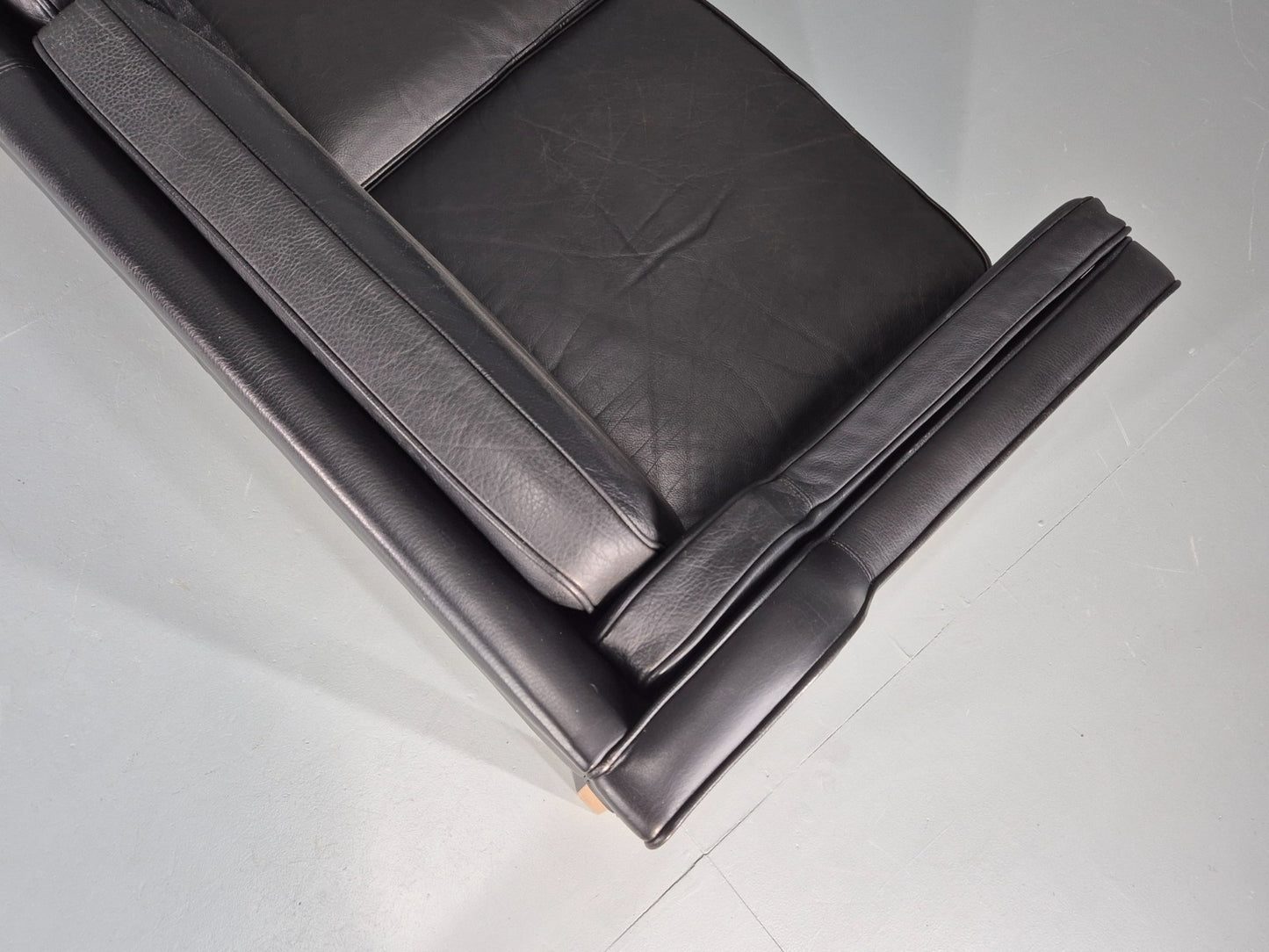 Vintage 2 Seat Sofa Danish Black Leather Mogensen Style Retro 1980s EB10464 M2SS14
