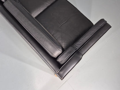 Vintage 2 Seat Sofa Danish Black Leather Mogensen Style Retro 1980s EB10464 M2SS14