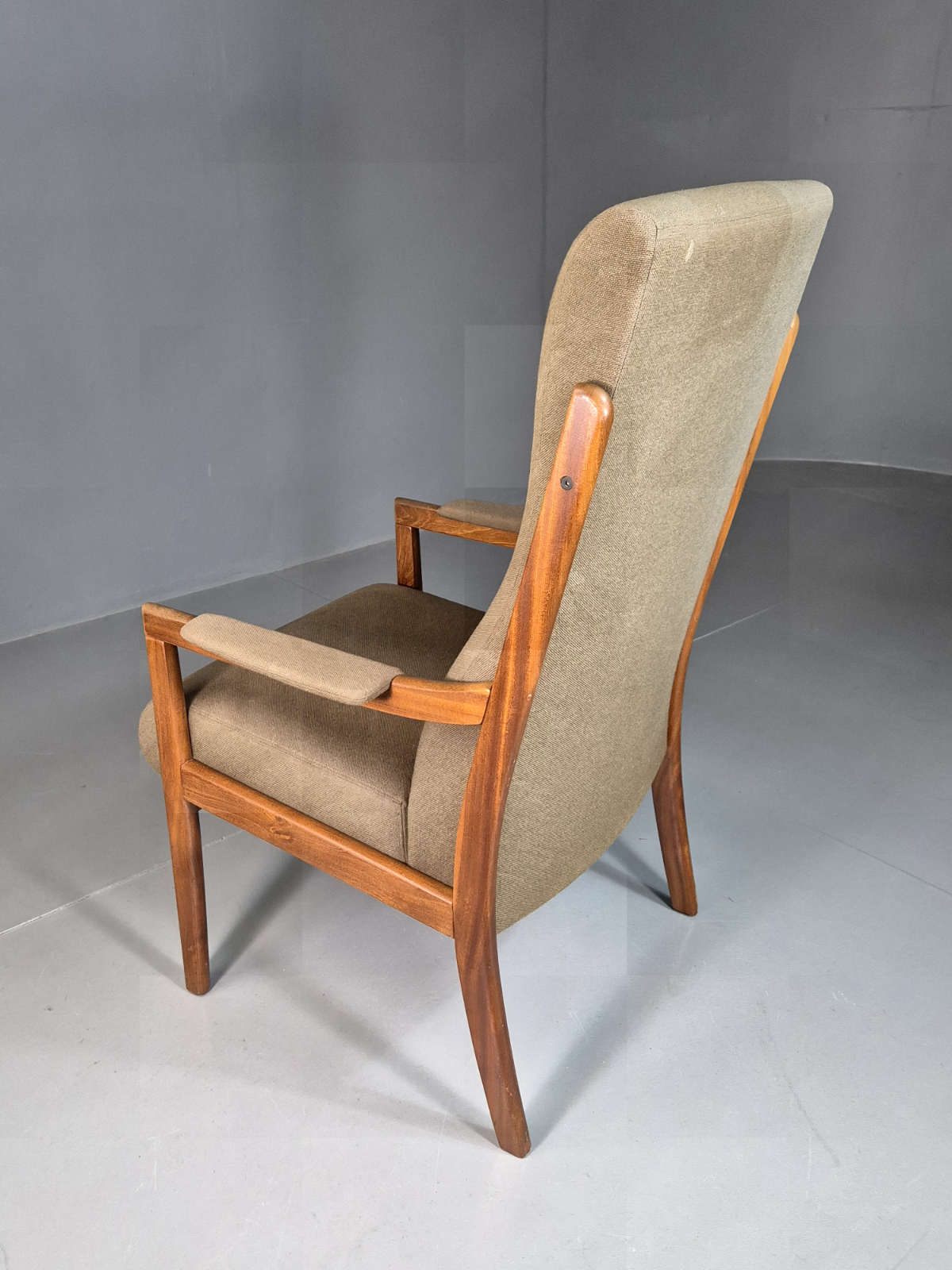Vintage Swedish Lounge Chair Beige Wool Hardwood Frame MCM Retro EB7195 MNOR12