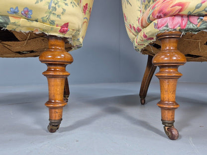 Pair Vintage Danish Floral Print Antique Tub Chairs Walnut Legs EB9012 VCLO - UKDK FURNITURE
