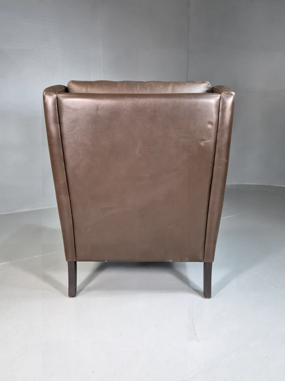 Vintage Danish Wingback Lounge Chair Brown Leather Mogensen Retro EB7211 MNOR - UKDK FURNITURE