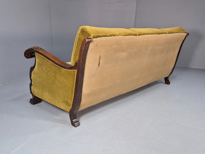 Vintage Danish Baroque Style 3 Seat Settee Green Velour Antique 1920 EB9653 V3SS - UKDK FURNITURE