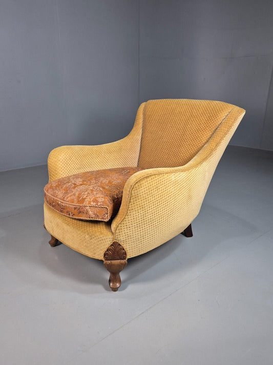 Antique Danish Gold Cotton & Mahogany Armchair EB8053 VCLO - UKDK FURNITURE