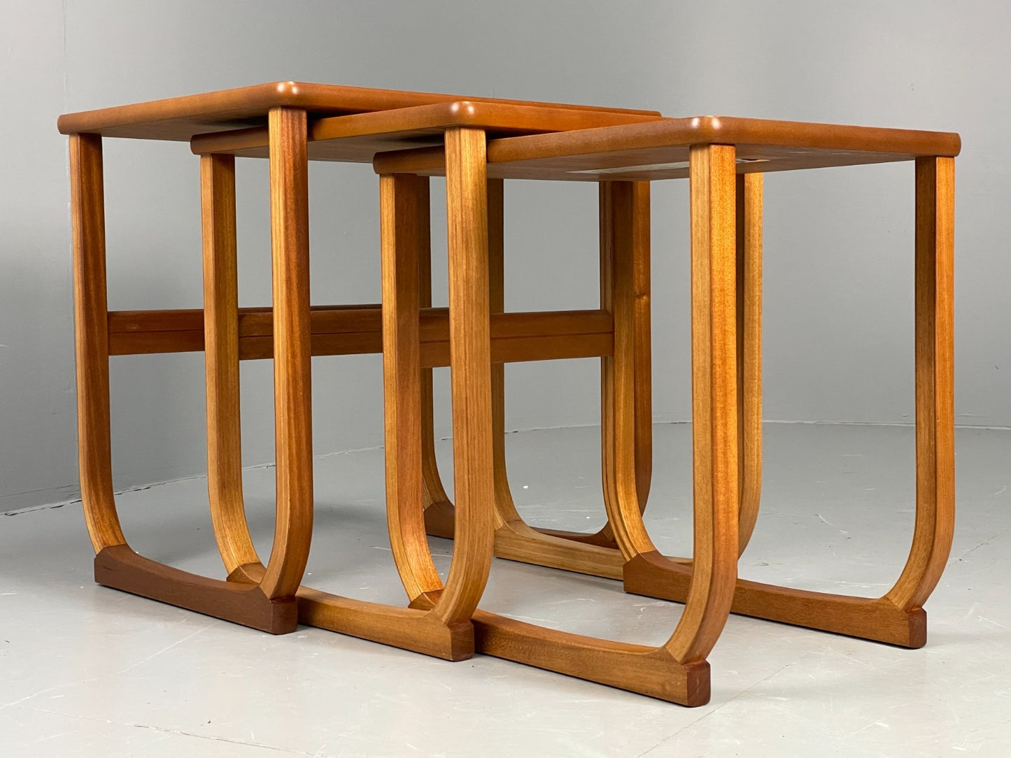 Vintage Nathan Side Tables 1980s Teak Nesting Set 3 Ply Frame EB11549 MWOO3