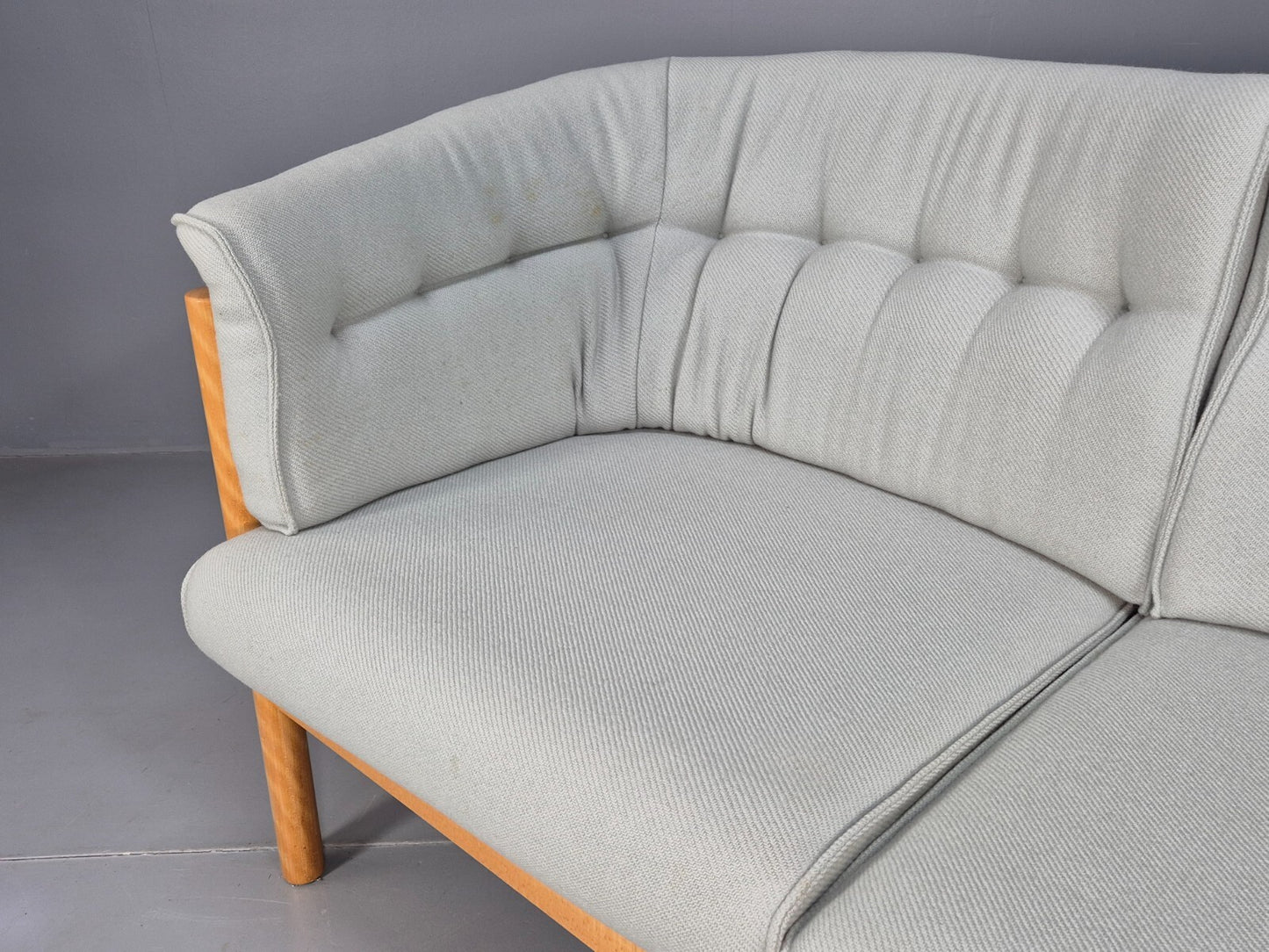Vintage Danish 2 Seat Sofa Blue Wool Beech Curved Frame Nielaus MCM EB8549 M2SS - UKDK FURNITURE