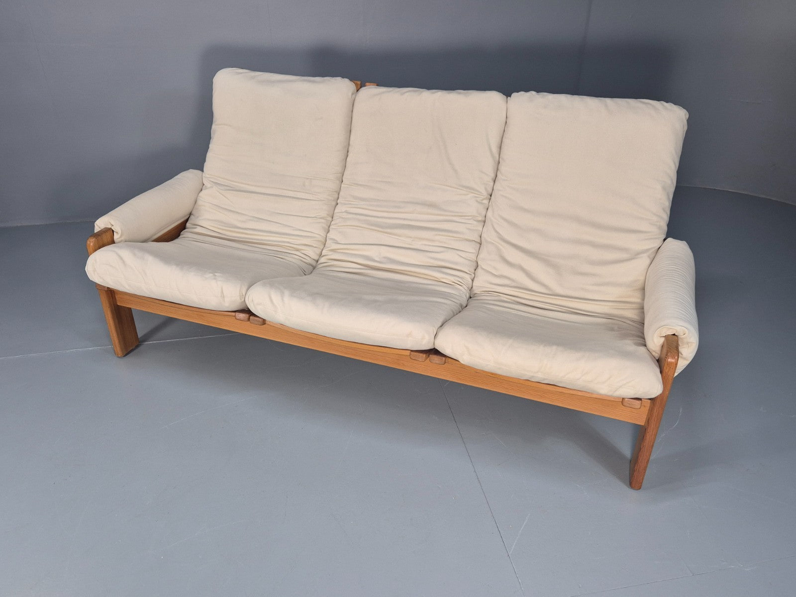 Swedese Pine Three Seater Settee  Canvas Cover Yngve Ekstrom 1970s EB10638 M3SS6