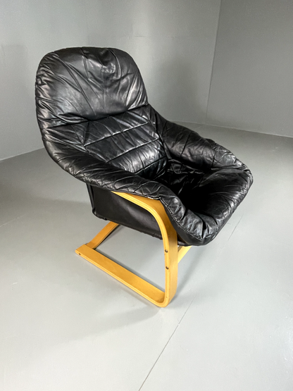 Danish Leather Bentwood Chair Vintage Vinyl Retro MCM EB5814 MBEN3