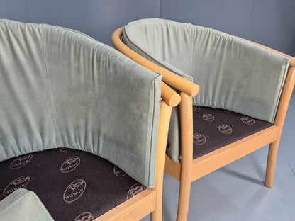 2 Vintage Danish Lounge Chairs Light Green Faux Suede Tub Frame MCM EB8511 MNOR - UKDK FURNITURE