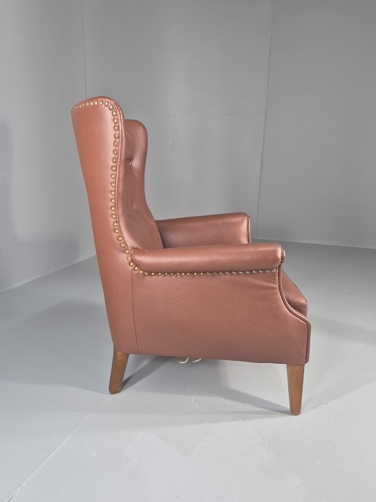 Vintage Mid Century Wing back lounge Chair danish brown Vinyl  EB11818 MNOR9