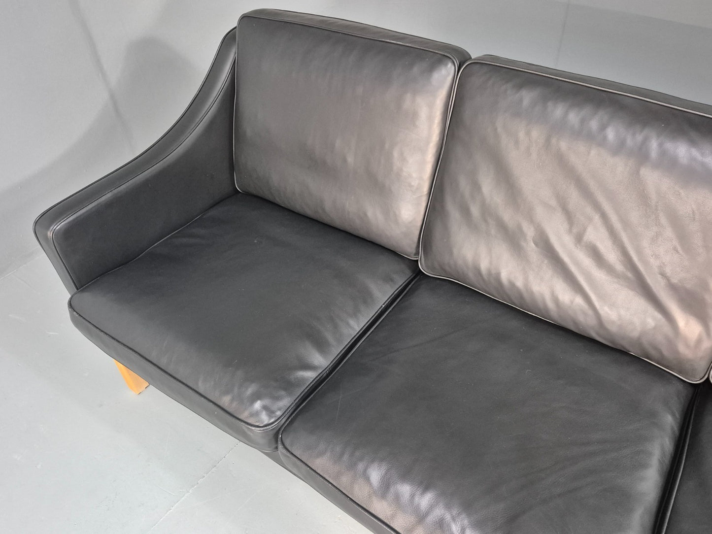 Vintage Hurup Danish 3 Seat Black Leather Sofa Mogensen 1980s Retro EB9966 M3SS20