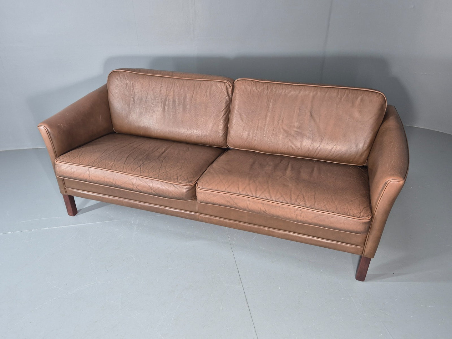 Vintage Danish 2.5 Seater Brown Leather 1970s Retro Mid Century EB11629 M3SS6