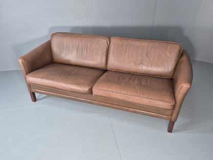 Vintage Danish 2.5 Seater Brown Leather 1970s Retro Mid Century EB11629 M3SS6
