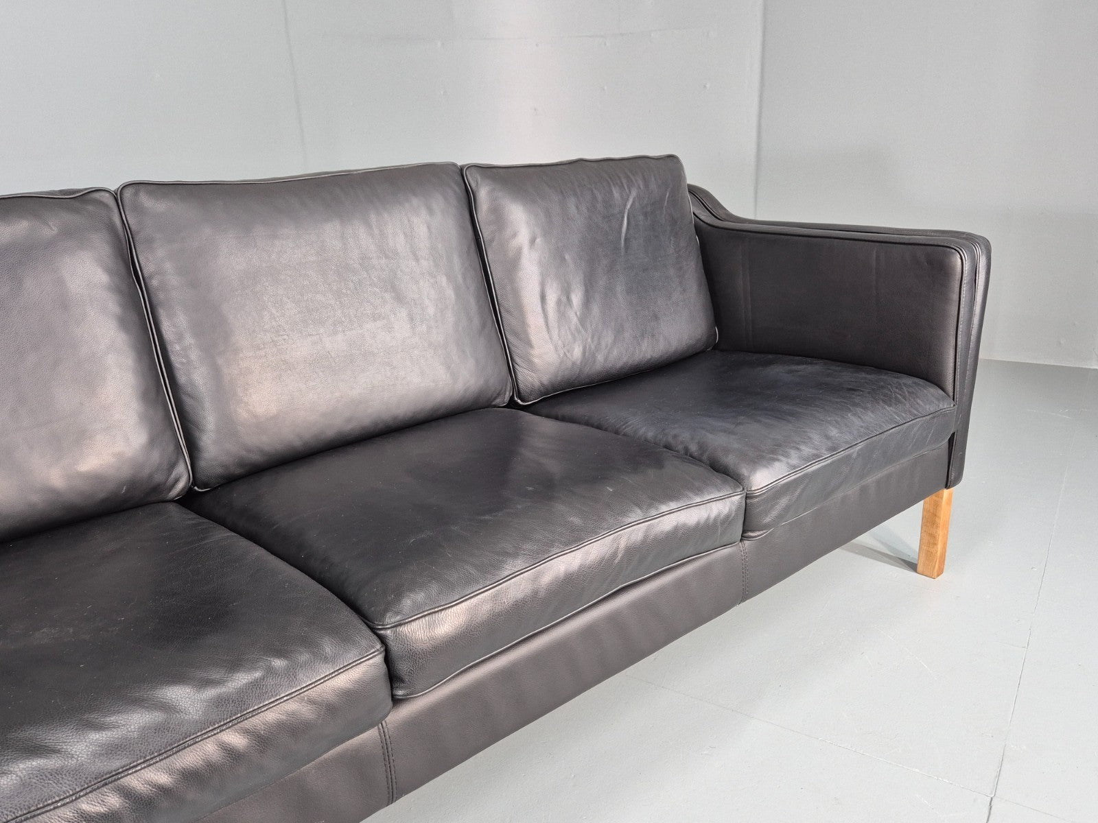 Vintage 3 Seat Sofa Danish Black Leather and Vinyl Mid Century EB10468 M3SS3