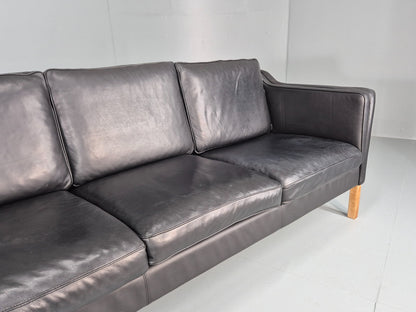 Vintage 3 Seat Sofa Danish Black Leather and Vinyl Mid Century EB10468 M3SS3