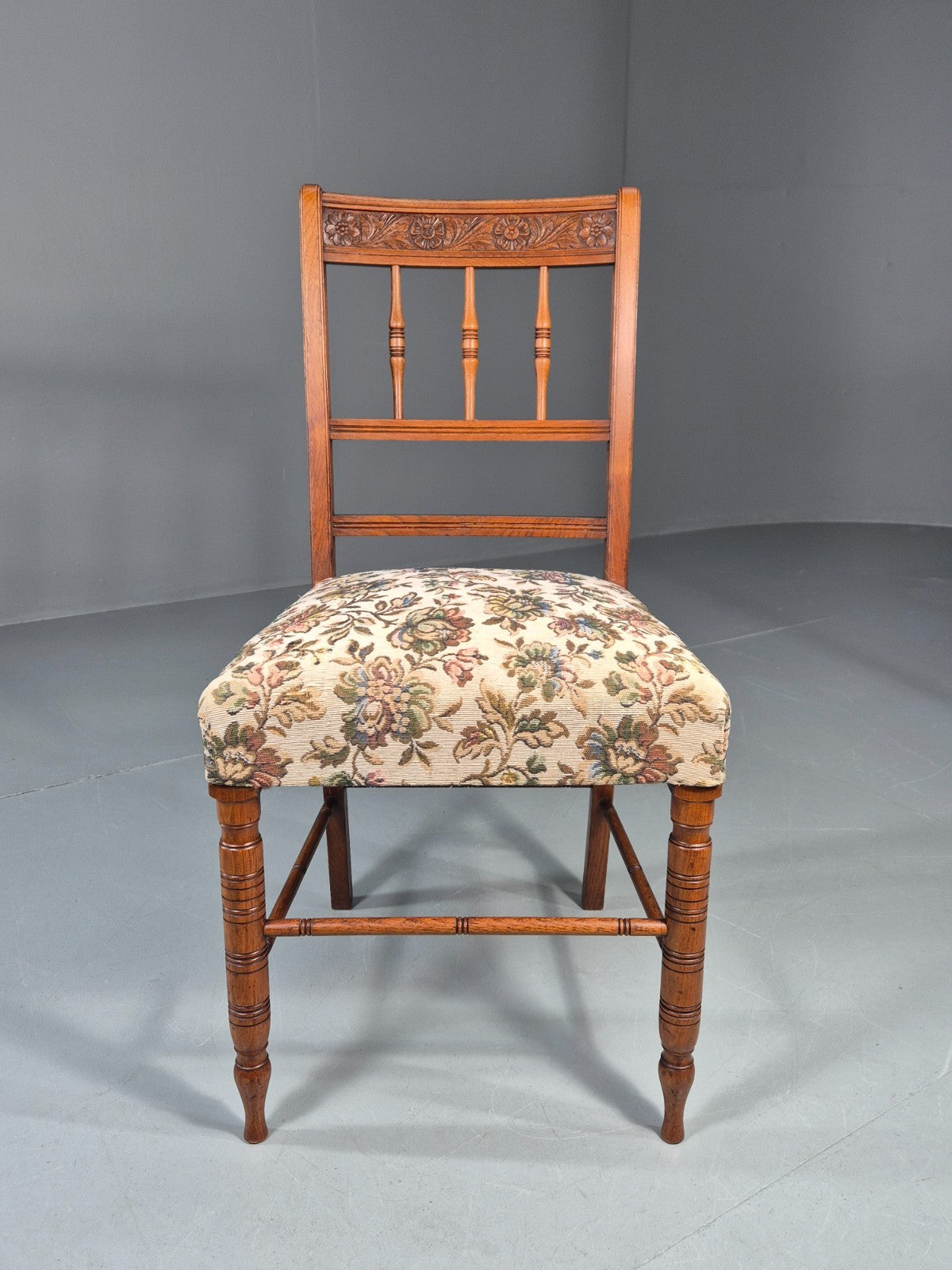 Edwardian Dining Chair Oak Frame Jacobean Revival Floral   EB11222 VDIN1