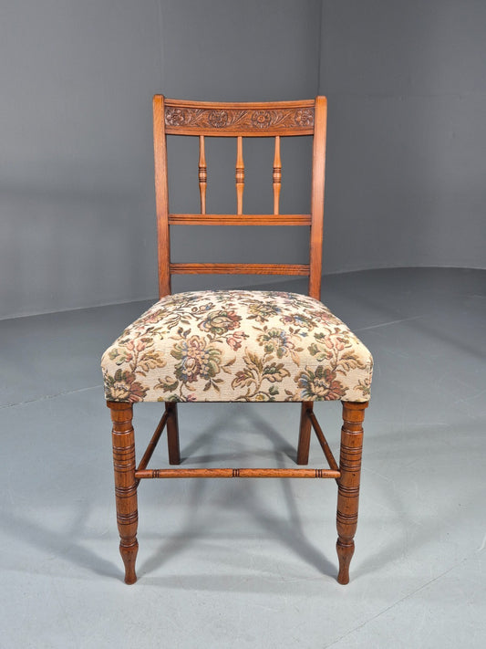 Edwardian Dining Chair Oak Frame Jacobean Revival Floral   EB11222 VDIN1
