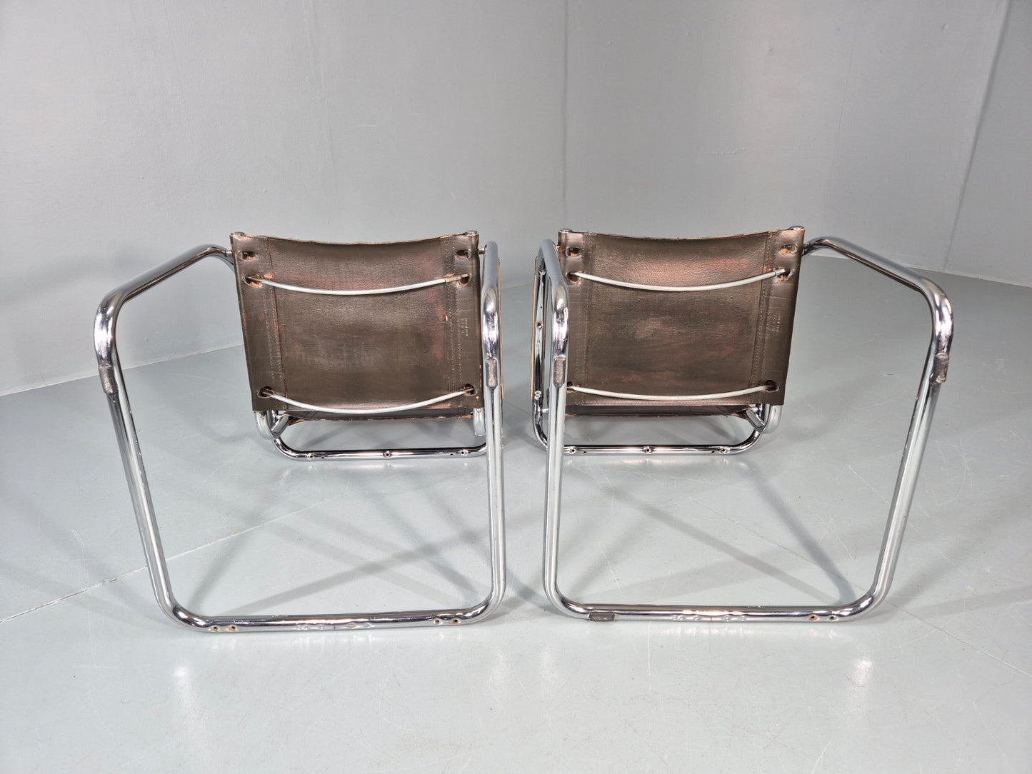 2 Bauhaus Style 1980s Chairs Leather and Chrome Retro Art Deco EB10980 MNOR14