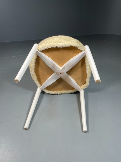 Vintage Footstool White Fun Fur Upholstery Retro Mid Century 1960s EB6561 MFOO5