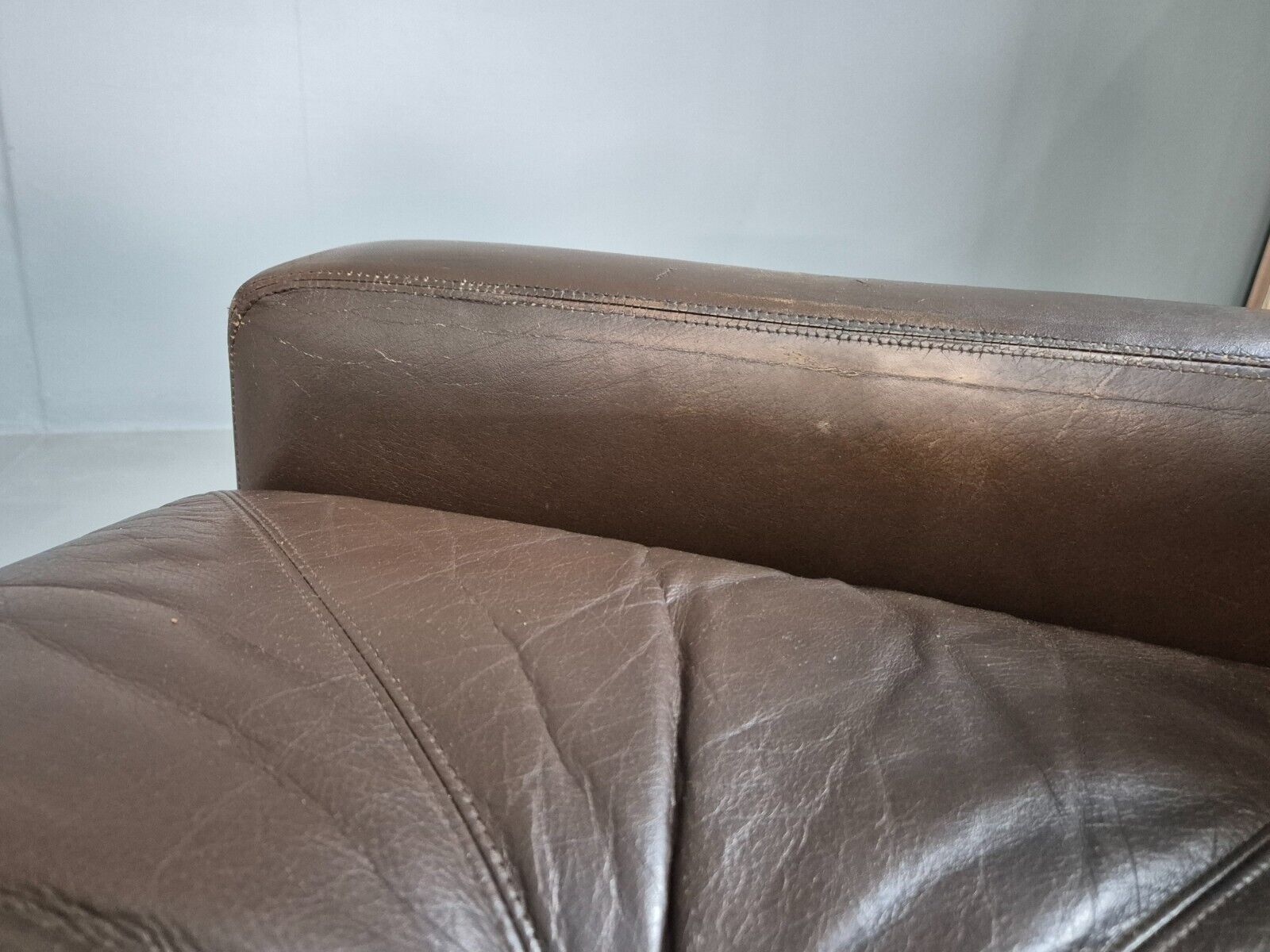 Vintage Danish 3 Seat Sofa Brown Leather Wing Back 1970s Retro MCM EB7977 M3SS - UKDK FURNITURE