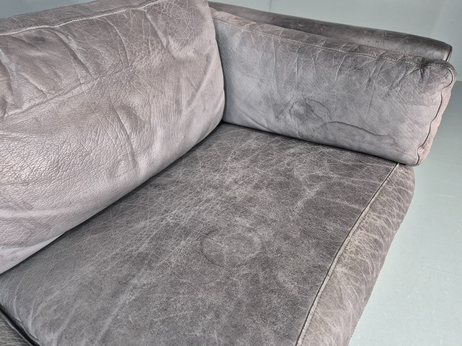 Vintage Mogens Hansen 2.5 Seat Settee Grey Leather 1980s Retro EB11644 M3SS8