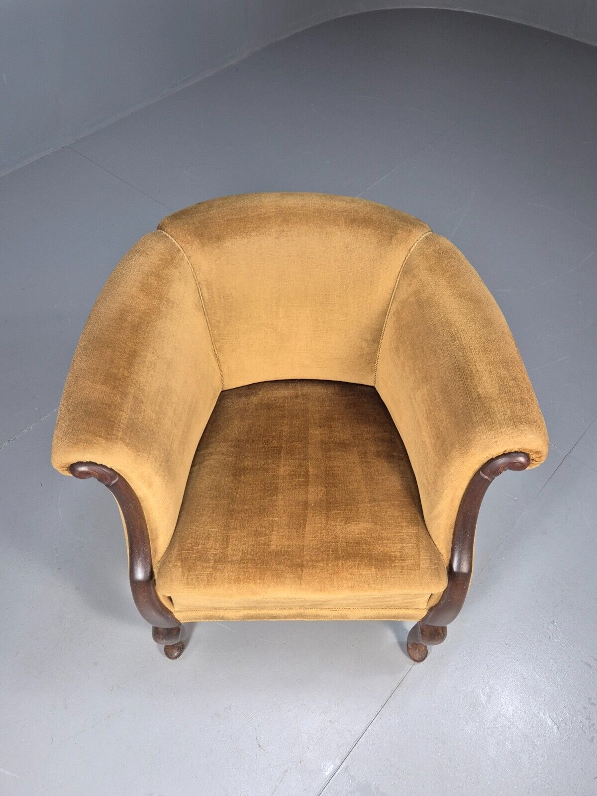 Vintage Danish Deco Era Tub Chair Gold Velour Mahogany 1930s EB9051 VCLO - UKDK FURNITURE