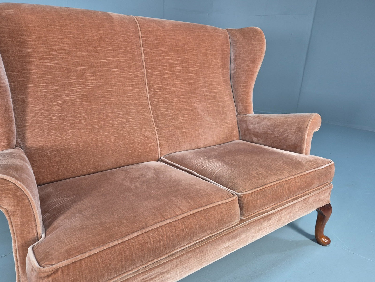 Parker Knoll Wingback Two Seater Settee Peach Velour 1960s Retro EB10654 V2SS3