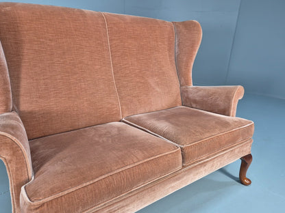 Parker Knoll Wingback Two Seater Settee Peach Velour 1960s Retro EB10654 V2SS3