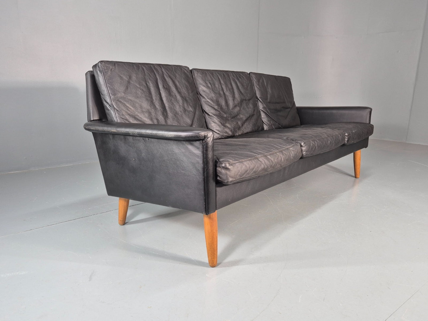 Vintage 3 Seat Sofa 1960s Danish Black Leather Mid Century Modern EB11384 M3SS11