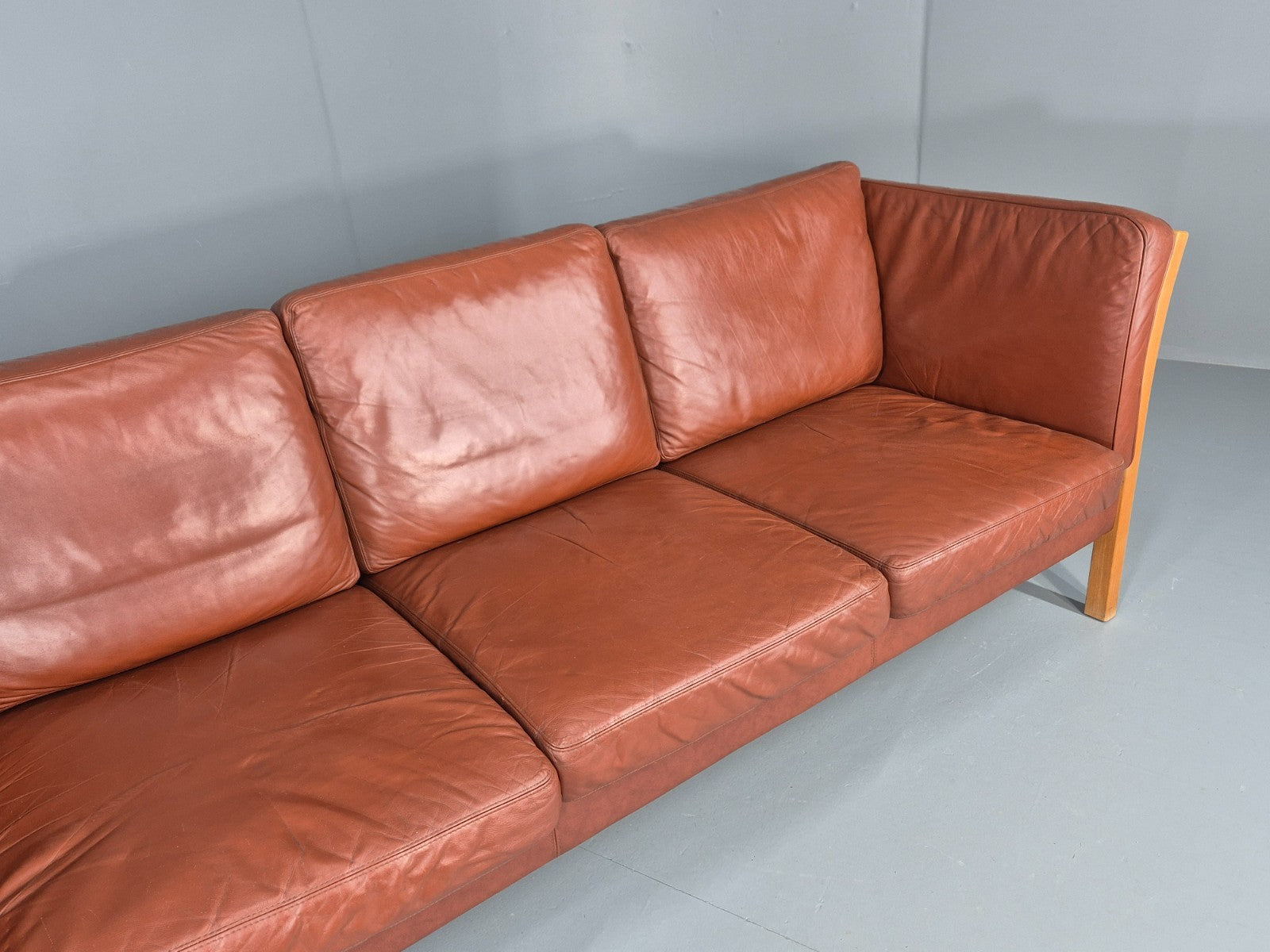 Vintage Stouby 3 Seat Sofa Reddy Brown Leather Mid Century Retro EB10528 M3SS3