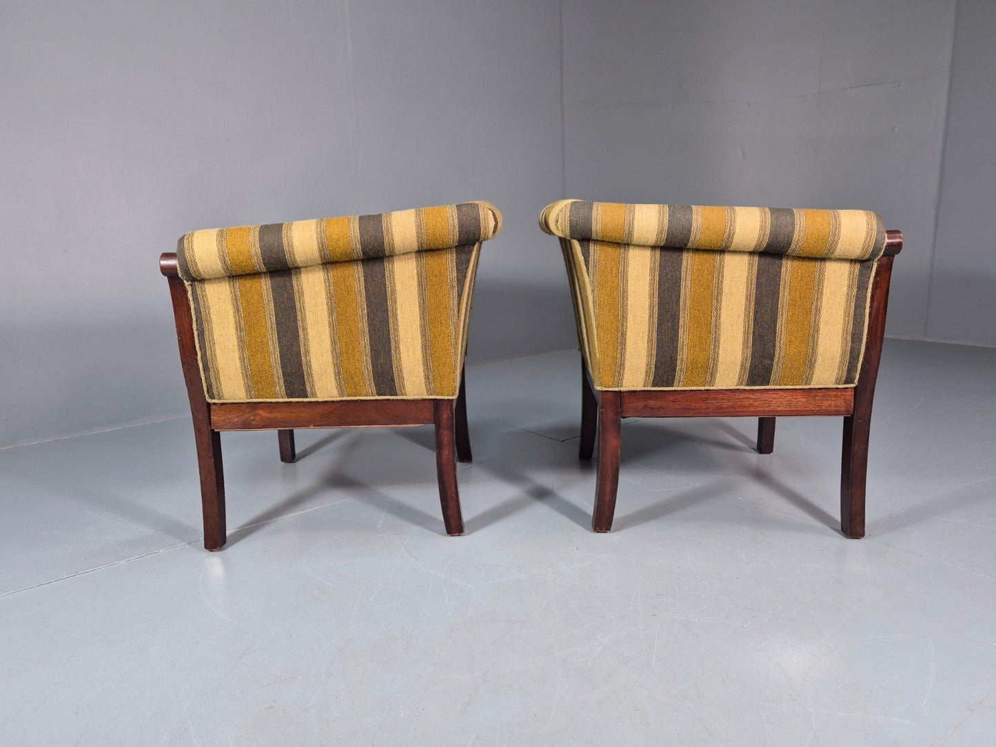 2 Art Deco Danish Lounge Chair Mahogany Frame 3 Green Stripe 1940s EB10748 VCLO10