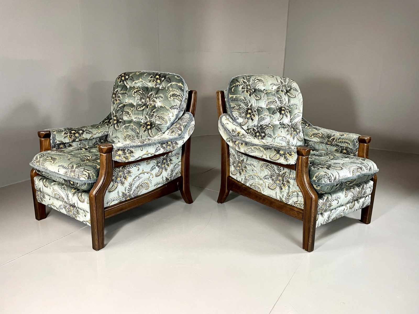 EB5517 A Pair Vintage Danish 1970s Floral Lounge Chairs, Kitsch, Retro, VCLO - UKDK FURNITURE