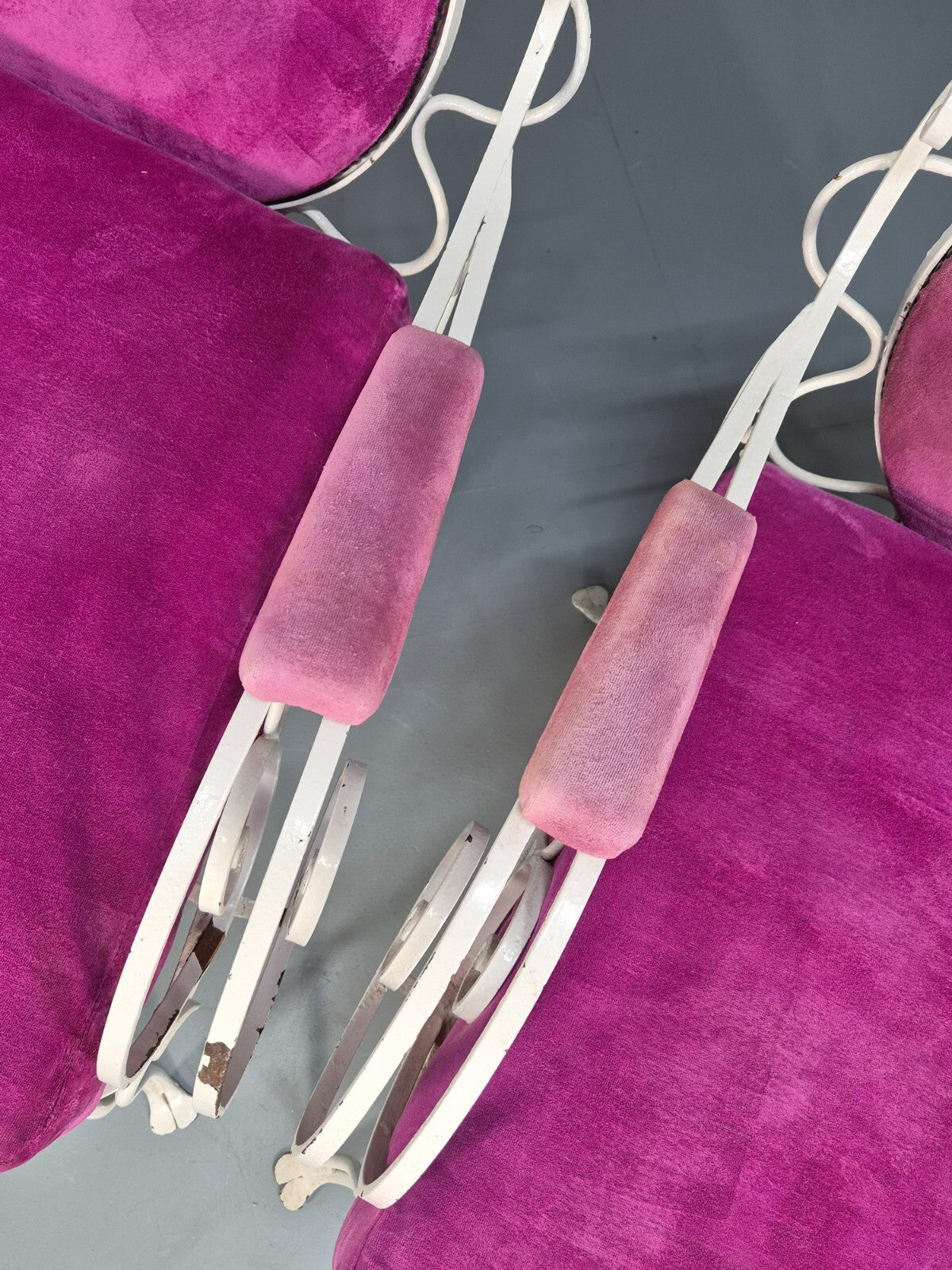 2 Vintage Pink Velvet and Wrought Iron 1950s Chairs French Orangery EB9677 VCLO - UKDK FURNITURE