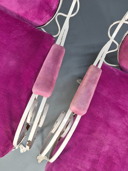 2 Vintage Pink Velvet and Wrought Iron 1950s Chairs French Orangery EB9677 VCLO - UKDK FURNITURE