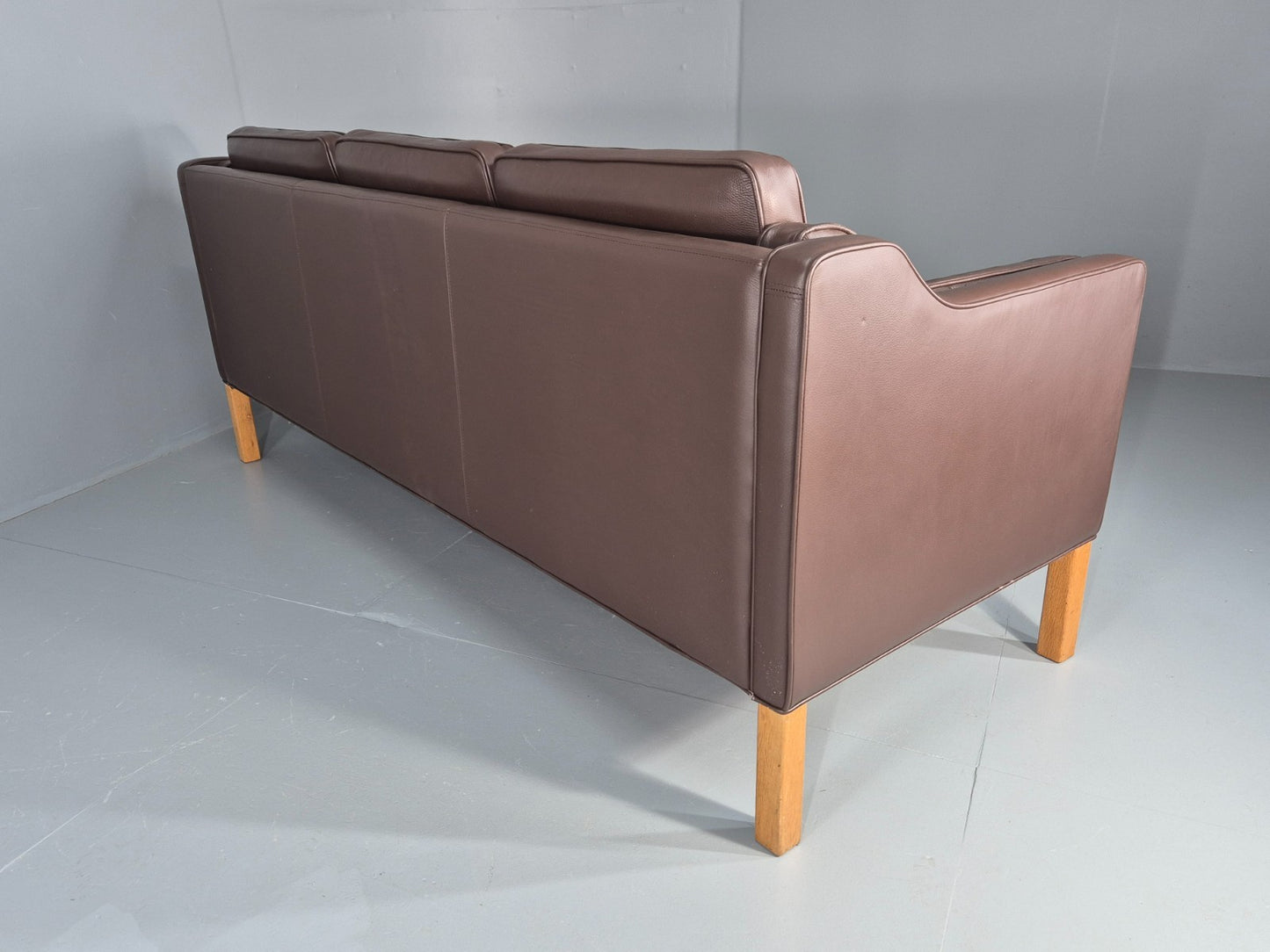 Vintage Danish 3 Seat Sofa Brown Leather Mogensen Style 1980s Retro EB10523 M3SS14