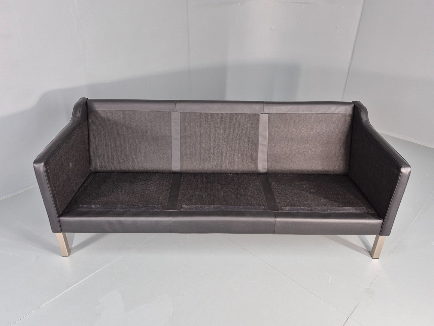 Vintage 3 Seat Sofa Danish Black Leather Mid Century Retro 1980s EB10463 M3SS6
