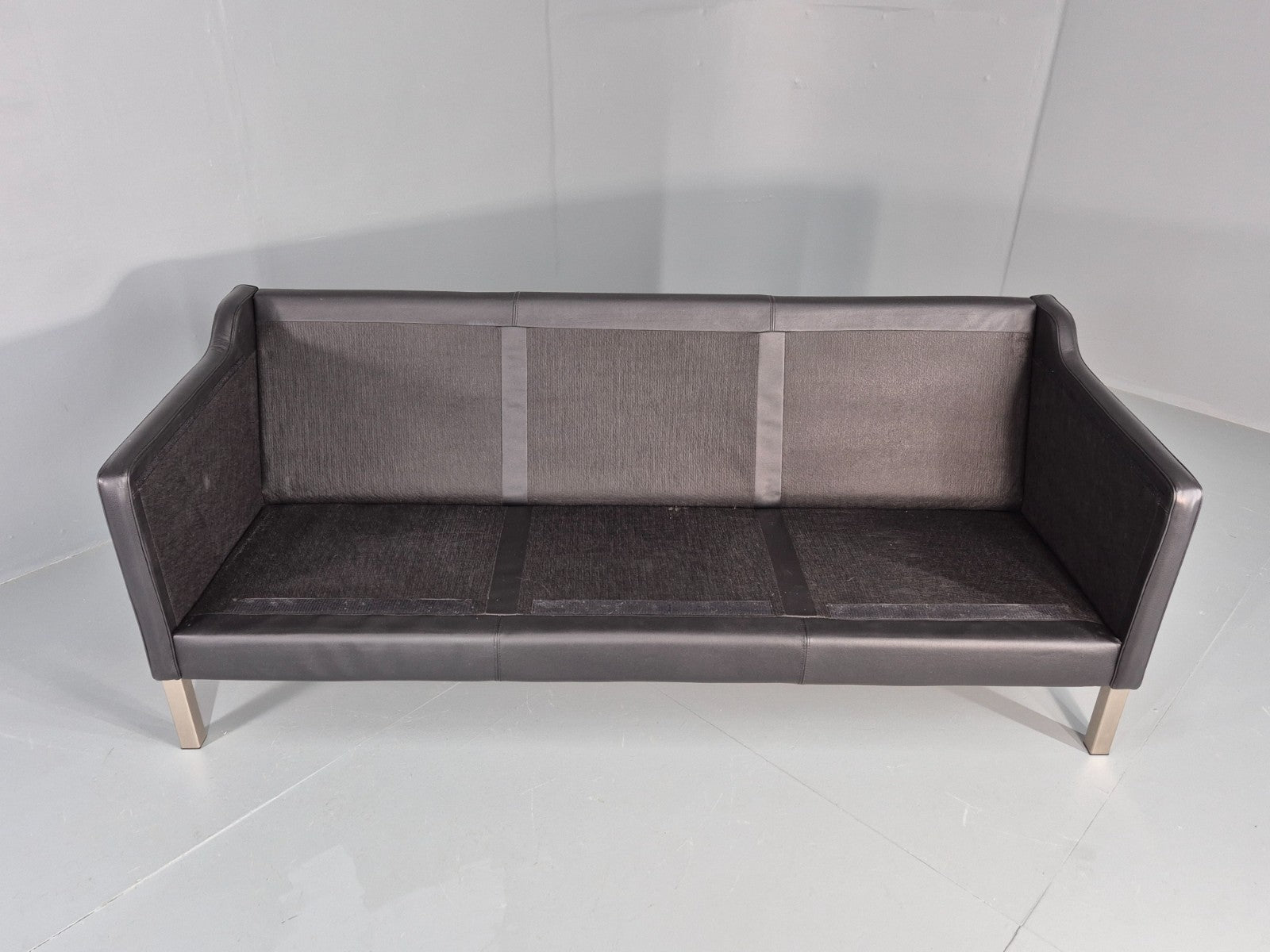 Vintage 3 Seat Sofa Danish Black Leather Mid Century Retro 1980s EB10463 M3SS6
