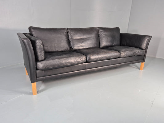 Vintage 3 Seat Sofa Danish Black Leather Mid Century Retro 1980s EB10483 M3SS0