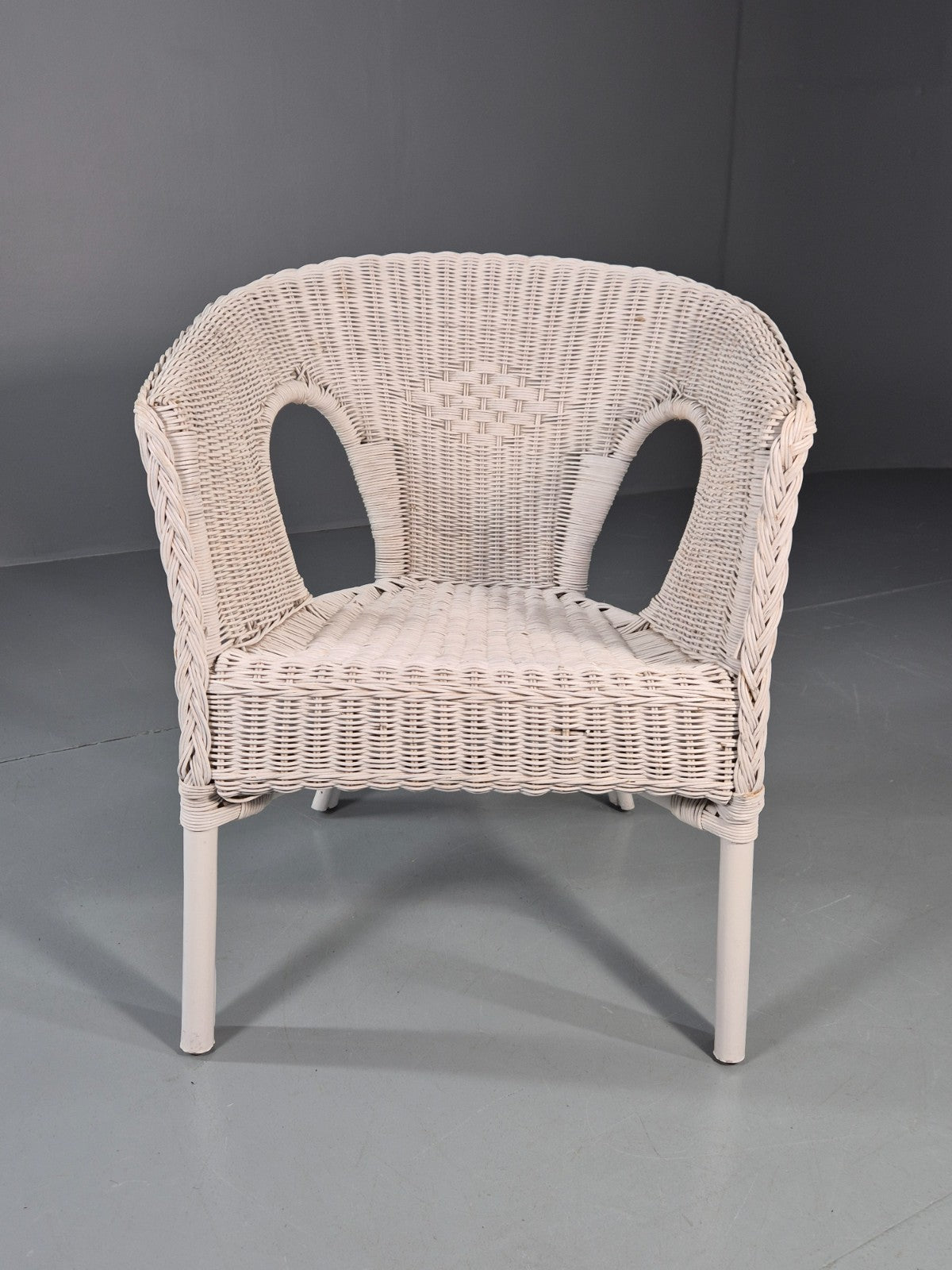 Vintage Rattan Lounge Chair White Painted 1970s Retro EB11219 VBER1