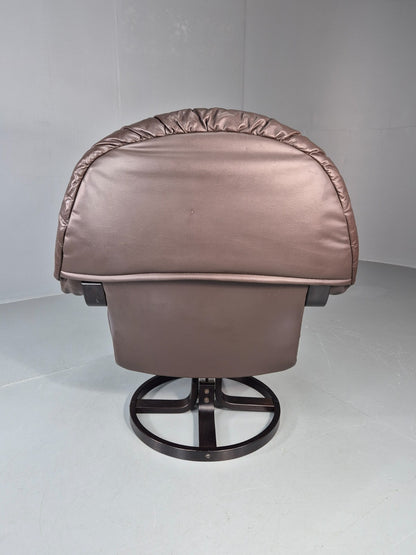 Swivel and Rock Bentwood Chair Danish Leather Vinyl  1980s Vintage EB11414 MBEN8