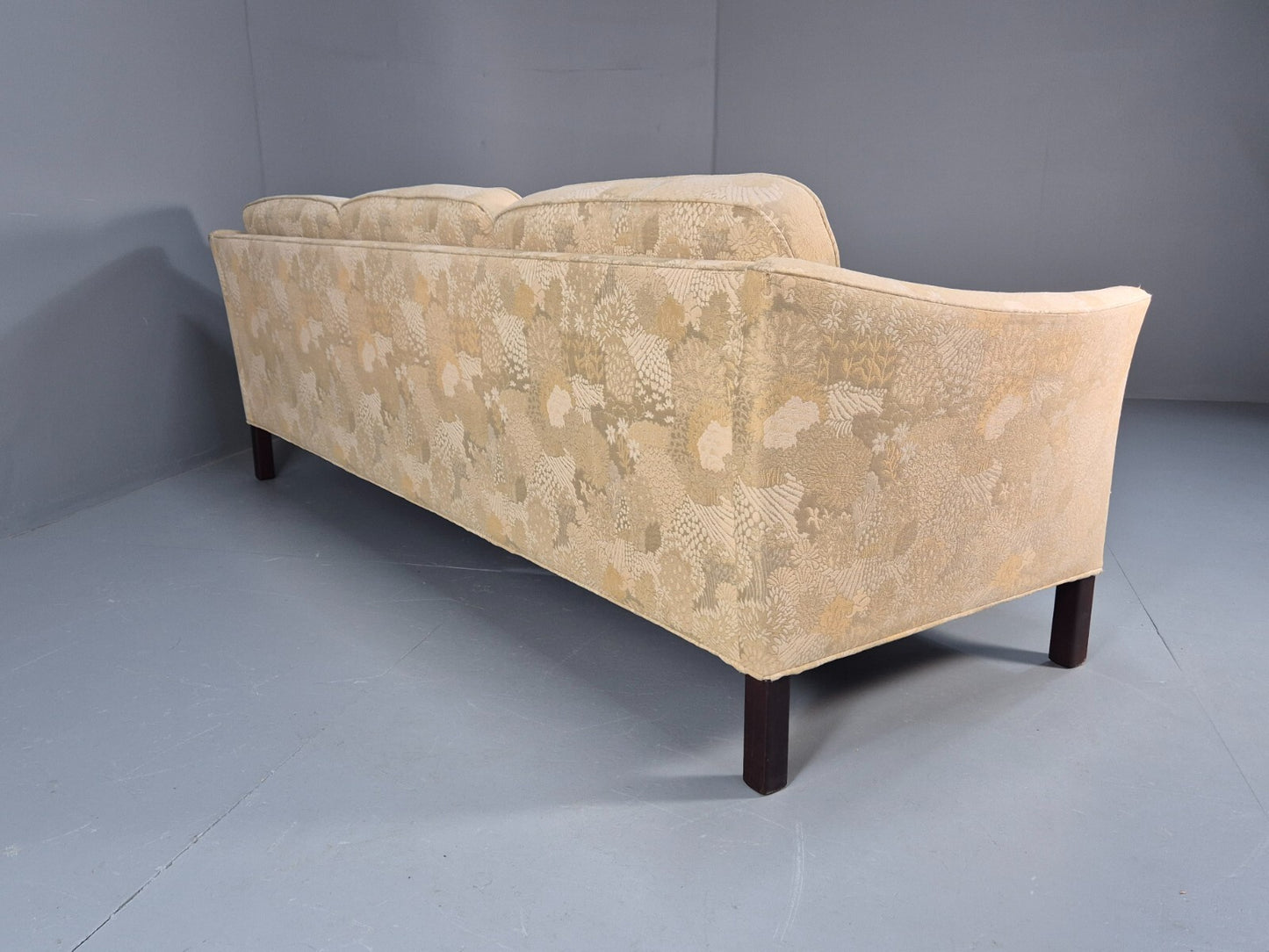 Vintage Danish 3 Seat Sofa Mid Century Shape Floral Cream Cotton 70s EB9579 M3SS - UKDK FURNITURE
