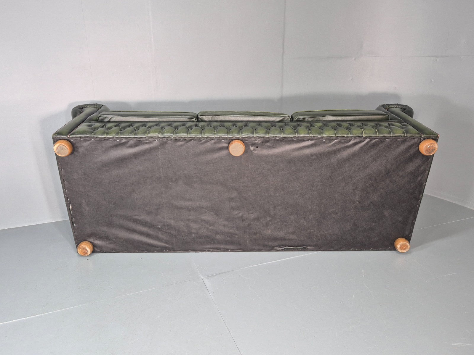 3 Seater Chesterfield Sofa Green Leather Studded Vintage EB11024 VCHE14