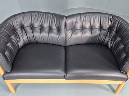 Vintage Two Seater Settee Black Leather Stickback Nielaus Retro MCM EB11407 M2SS19