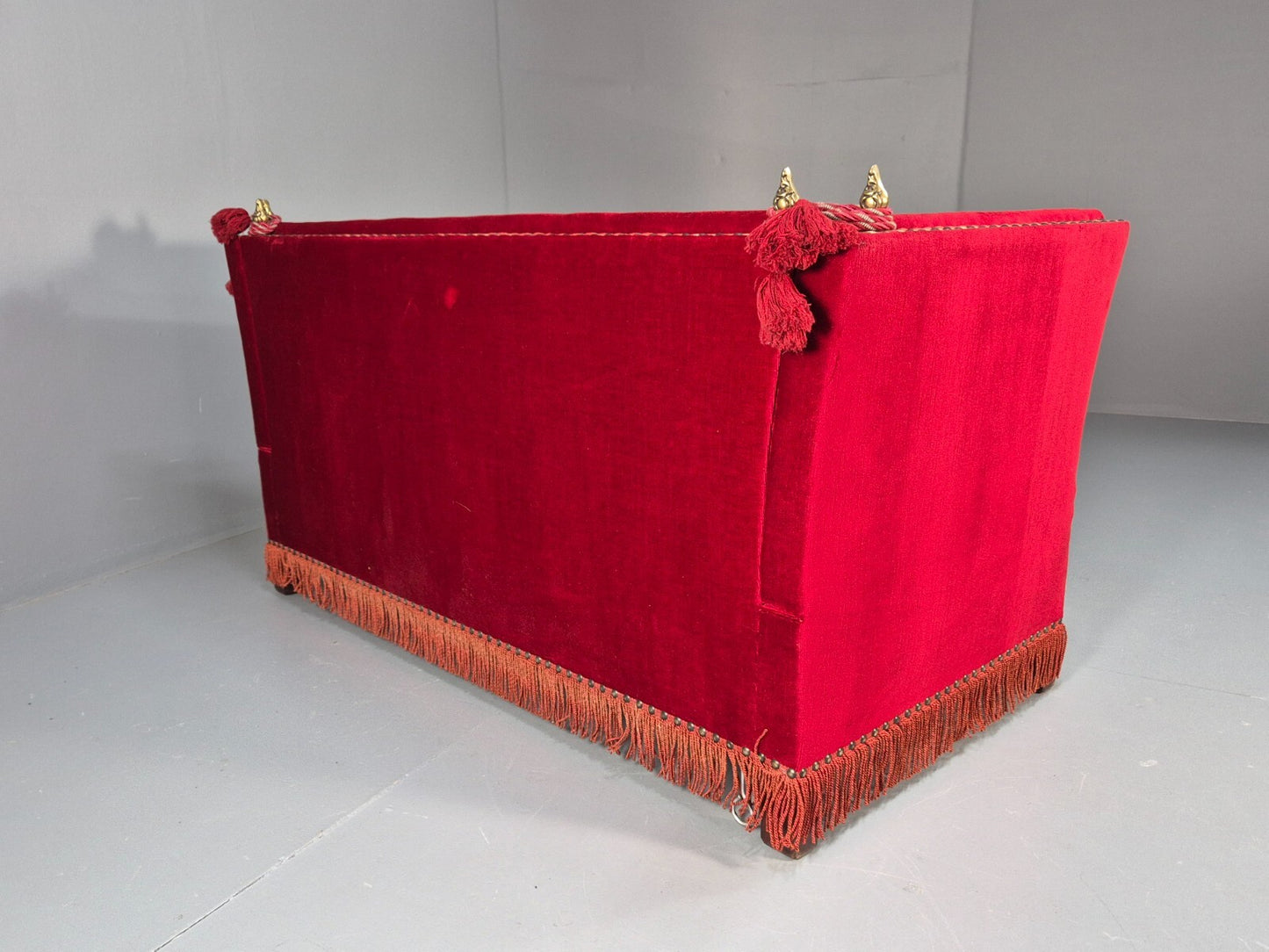 Vintage Danish Knowle Sofa Red Velour Cream Reversible Cushions 60s EB9648 V2SS - UKDK FURNITURE