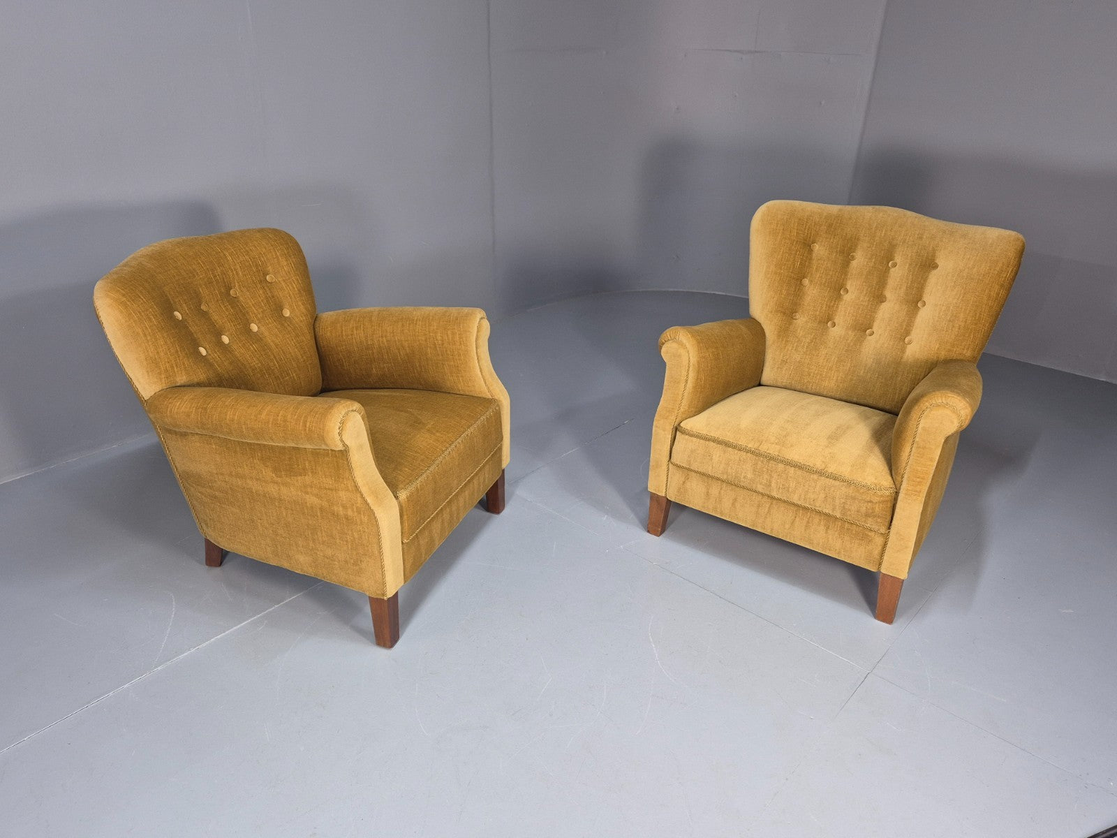 2 Art Deco Cottage Chairs Vintage Danish Gold Velour  1940s   EB10737 VCLO15